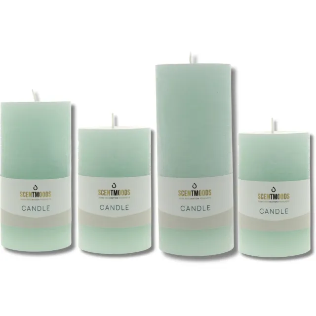 Scentmoods Rustieke Kaars Set Groen – Set van 4 Stompkaars en Dinerkaars voor een Natuurlijke Uitstraling