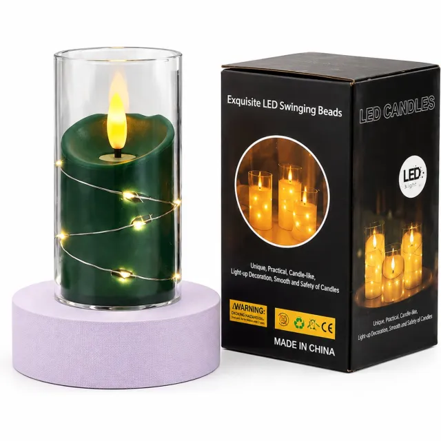SWGOTA led kaarsen - 1 groene LED-kaars met omwikkeld lichtsnoer, 5,5 x 10 cm, inclusief batterijen, in doos