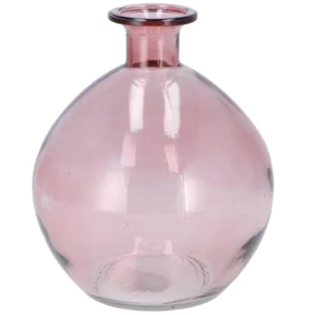 DK design Bloemenvaas rond model - helder gekleurd glas - zacht roze - 13 x 15 cm Lichtroze