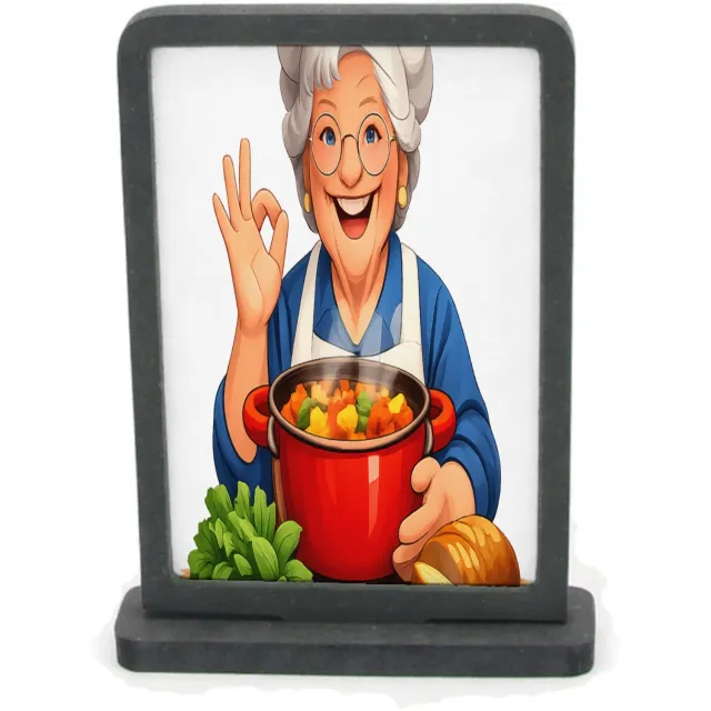 Mr Cadeautjes Houten fotolijst rechthoek met MDF inleg - design Vrolijke bakker met een rijzende taart en een grote pollepel | cadeau Wit