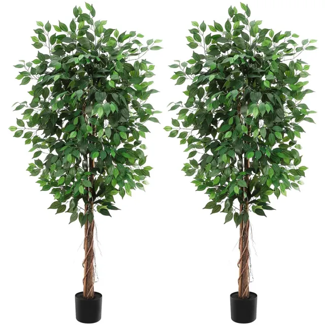 NordHaus Kunstmatige Ficus Boom - Kunstboom - Zijden Banyan Plant - Onderhoudsvrij Design - 180 cm Set van 2 Groen