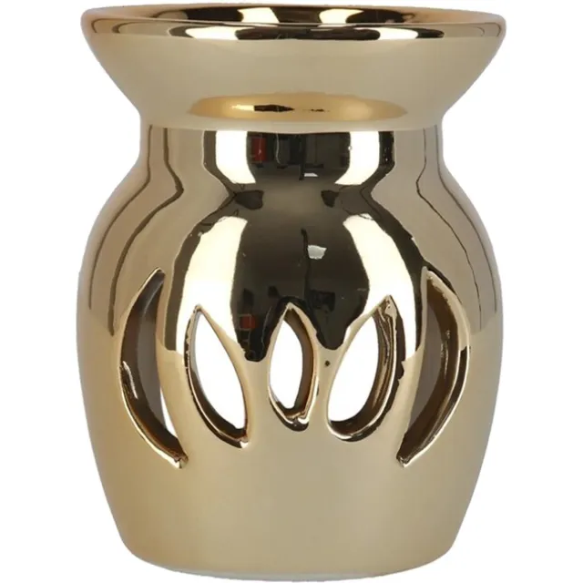 Gerimport Geurbrander voor amberblokjes/geurolie - goud - keramiek - 7,5 x 7,5 x 9,5 cm Goudkleurig