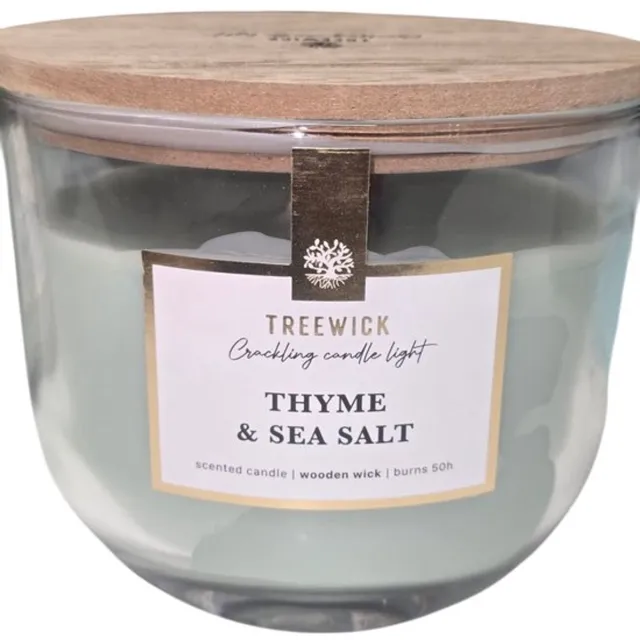 TreeWick Geurkaars met houten lont, Geur kaars, Thyme & Sea Salt, Treewick Mint groen