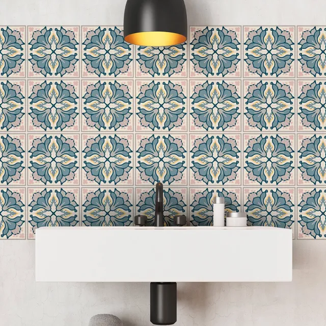 Ambiance Sticker Zelfklevende tegelmuurstickers voor keuken en badkamer - 24 Elpida Azulejo tegelstickers - 24 stickers 10x10cm Multi color