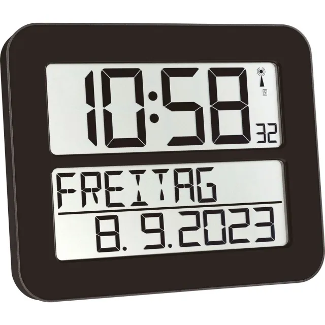 TFA Dostmann 60.4512.01 - Klok - Digitaal - Zendergestuurd - 7 talen - Tweede tijd - Alarm - Snooze - LCD - Zwart