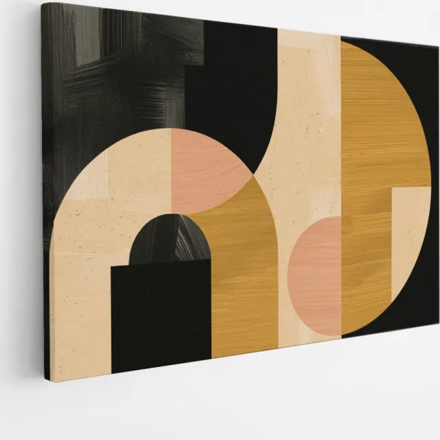 Saammp Canvas Schilderij - Abstract - Geometrische Kunst - Goud - 150x100 - Foto op canvas - Wanddecoratie - muurdecoratie Woonkamer - Slaapkamer decoratie - Canvas Print Multicolor