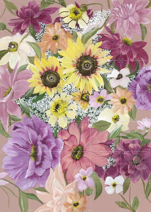 IXXI Bloom in Pink, Lens en penseel door Myrte - 100 x 140 cm - Grote wanddecoratie en posters - Schilderijen, Kleurrijk, Woonkamer, Slaapkamer Roze