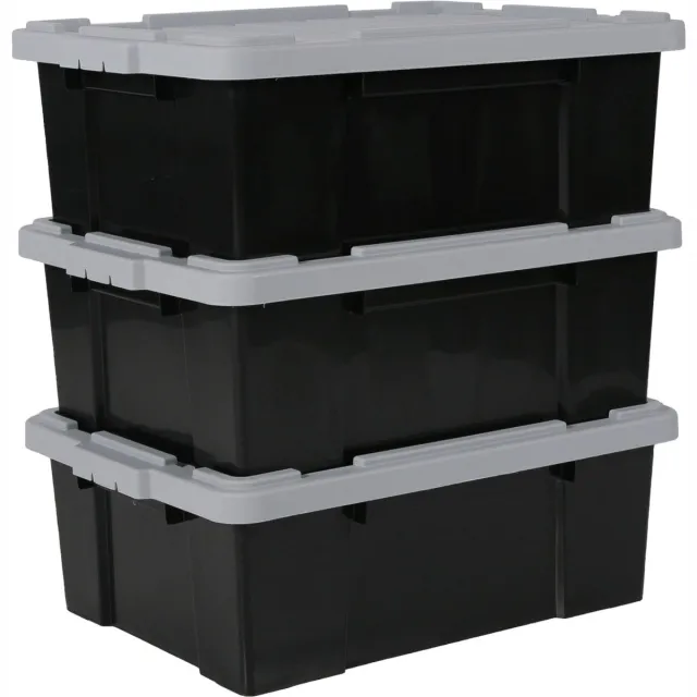 IRIS Powerbox Opbergbox - 43L - Kunststof - Zwart/Grijs - Set van 3
