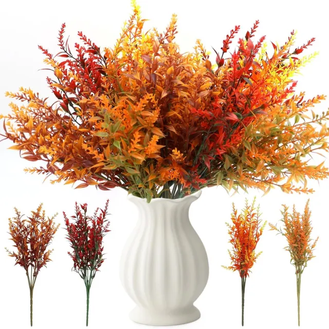 HisKes 12 stuks kunstboeket - Kunstboeket voor de herfst - Herfstdecoratie - Decoratie voor binnen en buiten - Kunststof - Kunstboeketten geschikt voor herfstdecoratie binnen en buiten - 35 cm - Geel Oranje