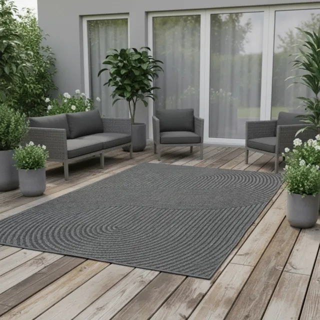 TapisTrend Designer tapijt Antraciet 120x170 cm Modern vloerkleed met sisal-look en geometrisch gebogen patroon, geschikt voor binnen- en buitengebruik, voor terras