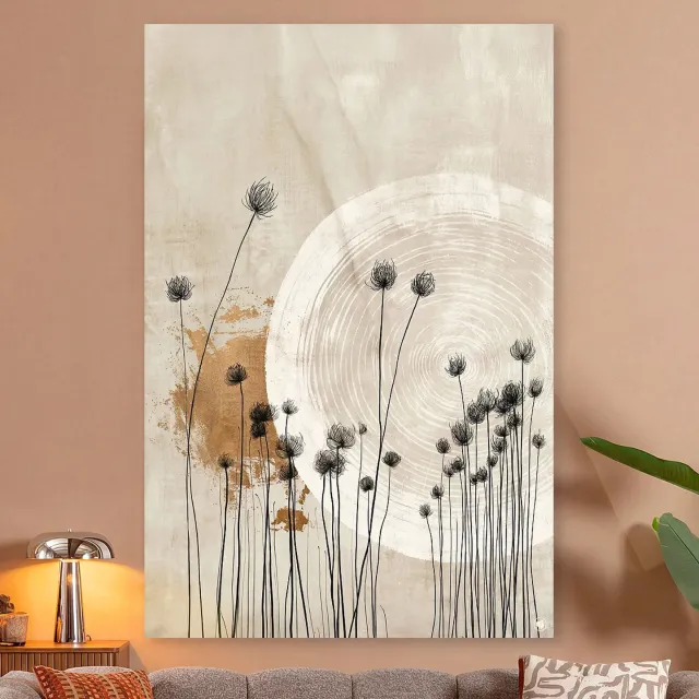 HIP ORGNL Ethereal Meadow Spheres - Wanddecoratie Bloemen - 100x150 cm Beige