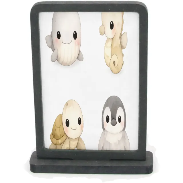 Mr Cadeautjes Houten fotolijst rechthoek met MDF inleg - design Pastel zeedierenportretten met minimalistische witte ruimte | cadeau