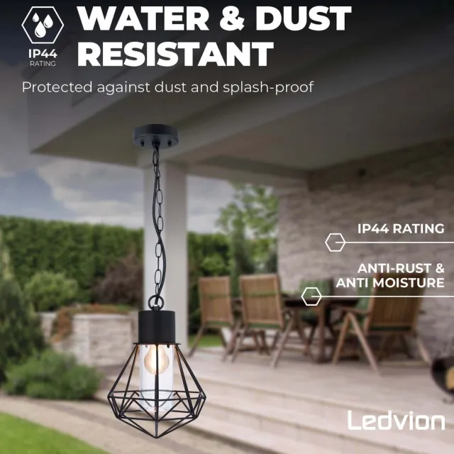 LEDVION LED Plafondlamp - Zwart - IP44 - E27 - Verlichting - Excl. E27Lamp