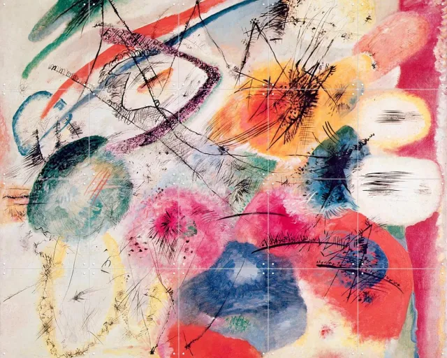IXXI Black Lines, Kandinsky & Bridgeman Images - 100 x 80 cm - Grote wanddecoratie en posters - Klassiek, Kleurrijk, Olieverf, Abstract, Woonkamer Blauw