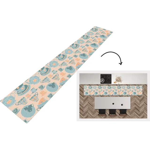 KitchenYeah Keukenloper - Keukenmat - Patronen - Vintage - Kopje - Thee - Keuken vloerkleed Multicolor