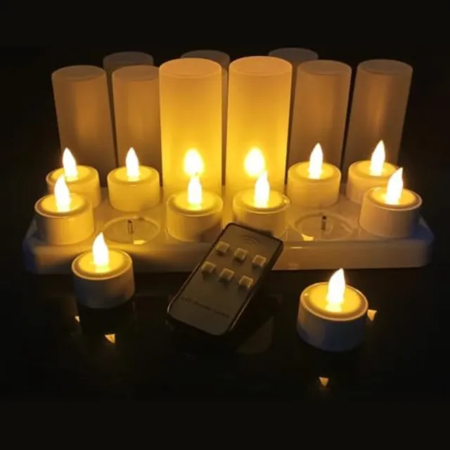 Solacis Oplaadbare waxinelichtjes - LED Waxinelichtjes - 12 stuks - Met afstandsbediening - Inclusief houders - Flikkeren - Oplaadbare kaarsen - Oplaadbare theelichtjes Wit