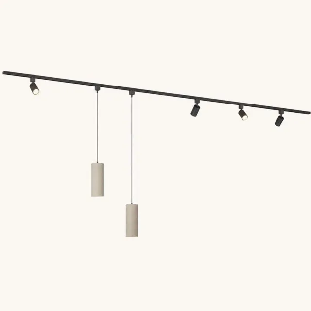 LUSENZ Railverlichting Pakket - Recht - 2x 1,5 m rail - 4 railspots - 2 hanglampen - Incl. 2700K GU10 - IP20 - Modulair - 230V - Taros/Belano(L) - Beige Zwart / Beige
