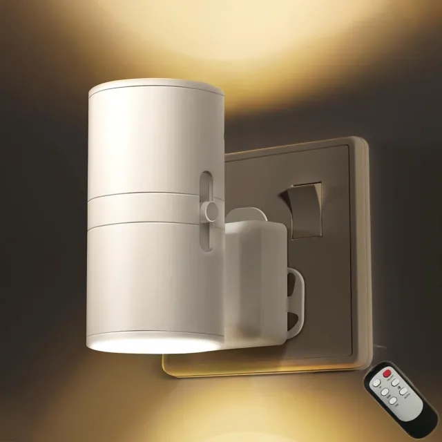 Huttutu LED nachtlampje plug-in – Lamp met Schemersensor – Automatische Nachtlamp van Schemer tot Dageraad – Dimbare Lamp in 3 Kleuren voor Slaapkamer & Gang – met Afstandsbediening – 1 stuk Wit