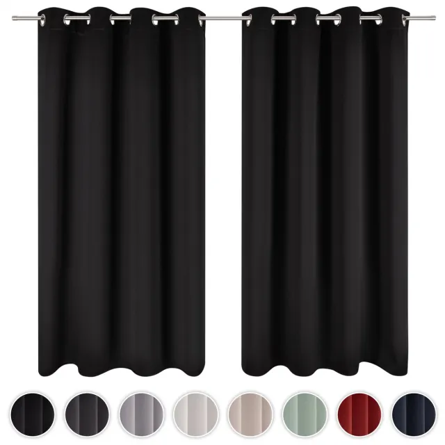 Blumtal Gordijnen - Verduisterend Gordijn Kant en Klaar - Blackout Gordijnen - 132 x 160 cm - Zwart - Set van 2