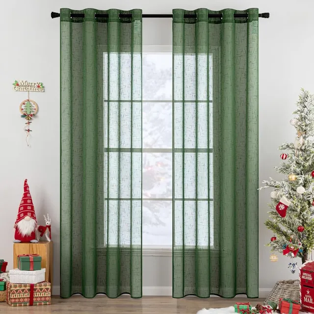 Unyqoos Transparante Voile Gordijnen Set van 2 met Linnenlook en Oogjes voor Stijlvolle Sfeer groen