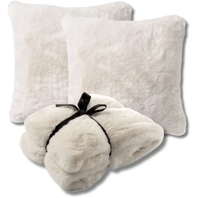 Dutch Decor VOORDEELSET - 3-delig - Zaya & Lize - 2 sierkussens 45x45 cm - 1 plaid 140x180 cm - wit