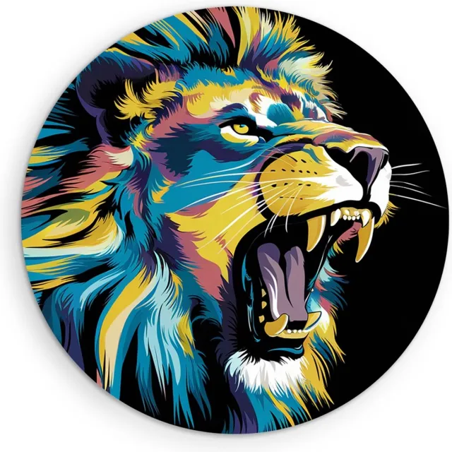 Saammp Forex Muurcirkel - Abstracte Leeuw - Kleurrijk - Dieren - Natuur - Ø 50 - Wandcirkel - Wanddecoratie Cirkel - Muurdecoratie Woonkamer - Slaapkamer decoratie - Rond Schilderij