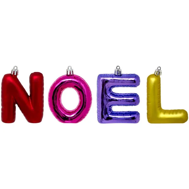 Feeric lights & Christmas Set van 4 kerstboomhangers met de letters "NOËL" van kunststof, 8,5 cm Multicolore