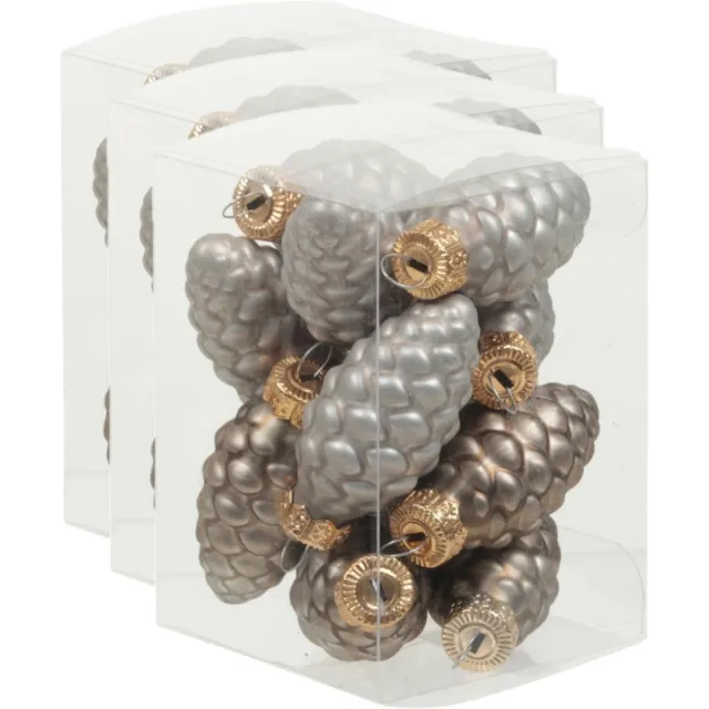 Othmar Decorations 36x dennenappel kersthangers - glas 6 cm mat - glans - eucalyptus grijs bruin - kerstboomversiering