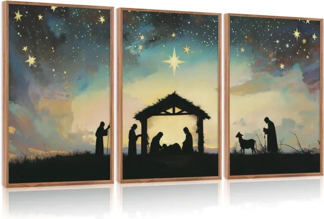 Unyqoos Set van drie abstracte kerstposters op canvas voor diverse interieurs Kerstmis