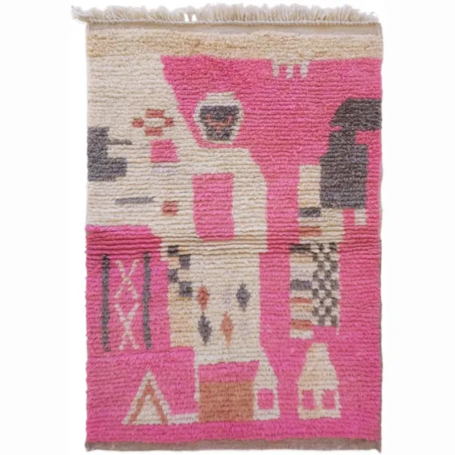AFK Living Abstract Marokkaans berber vloerkleed van wol 105 x 153 cm roos