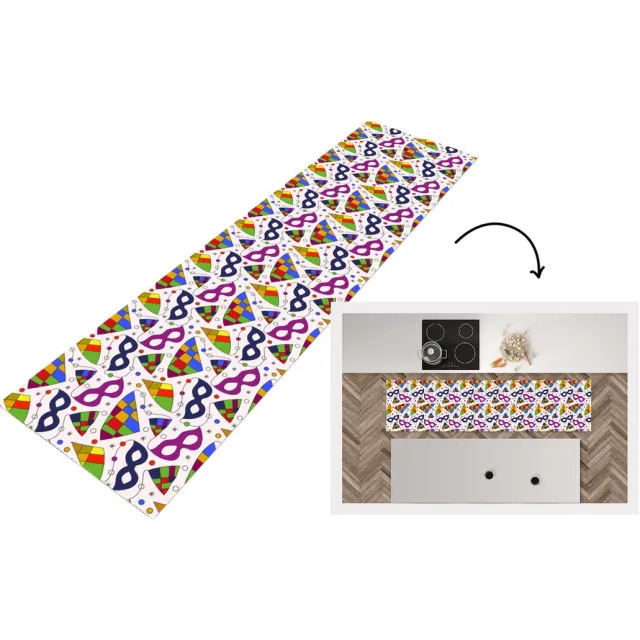 KitchenYeah Keukenloper - Loper keuken - Carnaval - Patronen - Maskers - Keukenloper vinyl Multicolor