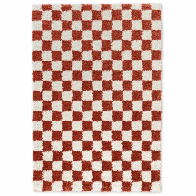 Boho&me Checkerboard vloerkleed - Check ivoor/koraal 80x150