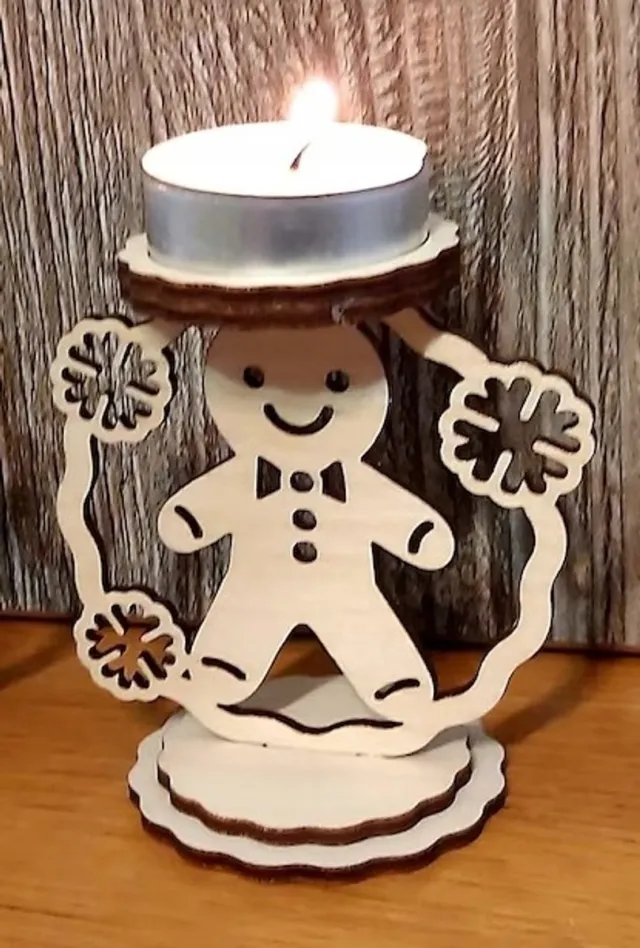 Gifciorek Kerst Theelichthouders Hout - Sfeervolle Decoratie Grijs