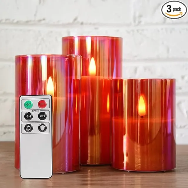 Moli Shop LED Kaarsen Rood – 3 Stuks Batterijkaarsen met Afstandsbediening en Timer – Valentijnsdecoratie