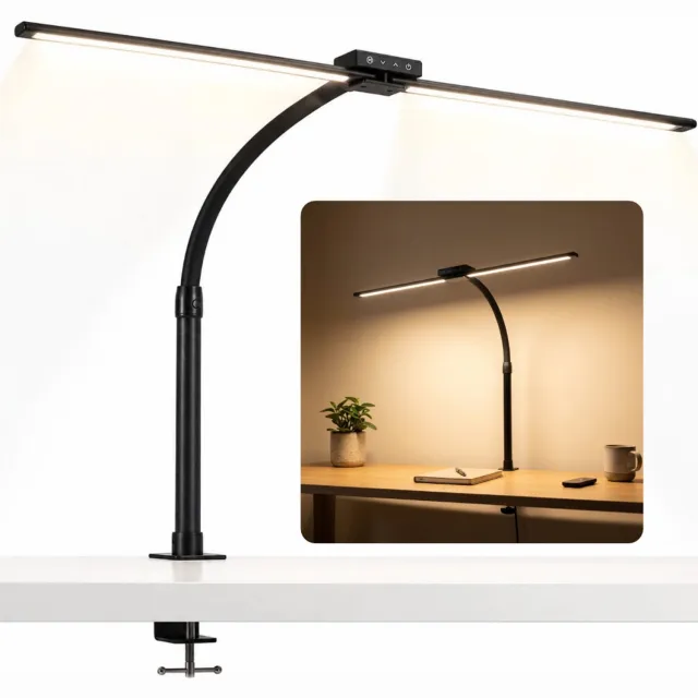 Stane LED Bureaulamp met Klem - 2 Lichtbalken en Flexibele Zwanenhals - Dimbaar met Afstandsbediening -Puzzellamp - Werklamp voor Bureau en Hobby Zwart
