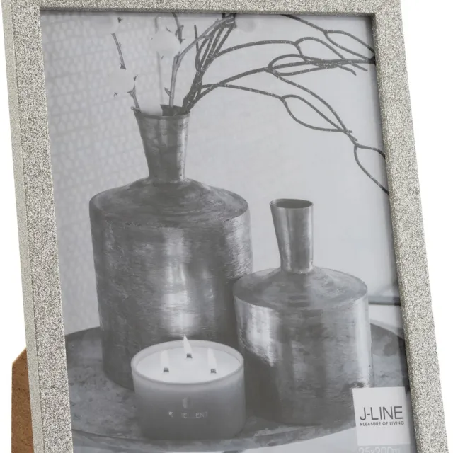 J-Line fotolijst - fotokader Glitter - hout - zilver - large - 2 stuks
