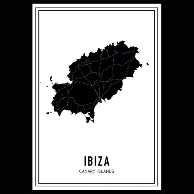 Punt. Poster - City Map Ibiza - 59.4 X 42 Cm - Zwart En Wit Zwart Wit