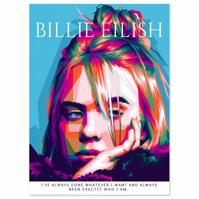 Holland Rose Poster Billie Eilish - Happier Than Ever - Mastered - 60x42cm - Kunst - Graphic - Pop - Zangeres - Electropop - Topcadeau - Geschikt om in te lijsten
