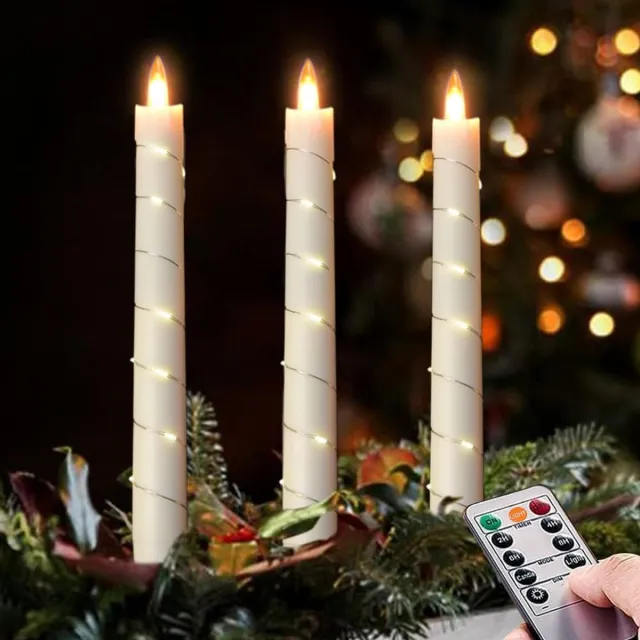 ANMI vlamloze sterrenkegelkaarsen - set van 3 - flikkerend vlammeffect - afstandsbediening met 11 knoppen - timerfunctie - warm wit licht - decoratie voor Kerstmis en bruiloften