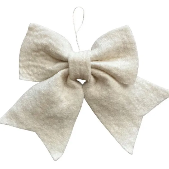 luna-leena grote strik voor in kerstboom - off white met subtiel glitter - wol vilt - L19x27cm - hand gemaakt in Nepal - feestelijk kerststrik - kerstboomhanger - kerstdecoratie - large bow tree - hangdecoratie strik