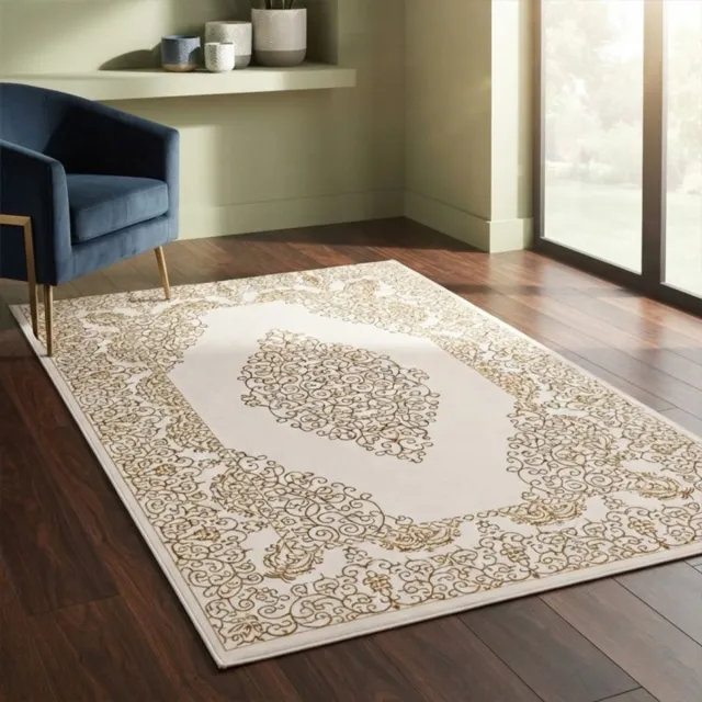 TapisTrend Oosters tapijt Crème 160x230 cm Klassiek vloerkleed met medaillon, elegante bloemenpatronen, antislip, voor woonkamer of slaapkamer Beige