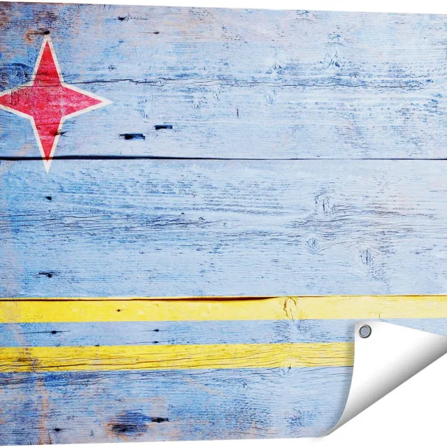 Gards Tuinposter Aruba Vlag op Hout - 80x60 cm - Tuindoek - Tuindecoratie - Wanddecoratie buiten - Tuinschilderij Multikleur