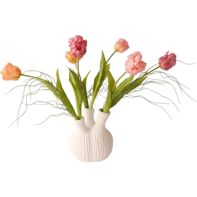 Winq Kunsttulpen en grassen in een Pijpvaas Goud roze