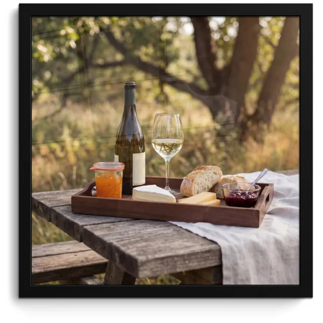 FrameYourWall Poster in lijst - Fotolijst 40x40 cm - Posters - Picknick - Wijn - Kaasplankje - Posterlijst zwart - Decoratie - Wanddecoratie woonkamer - Muurdecoratie slaapkamer