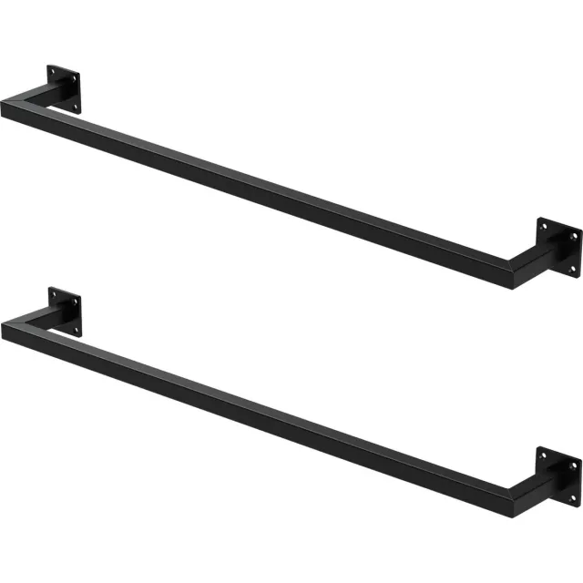 ml-design Set van 2 rechthoekige kapstokken voor wandmontage, D12cm x B90cm, zwart, gemaakt van staal, U-vormige kapstok, wandkapstok, kapstok, incl. bevestigingsmateriaal