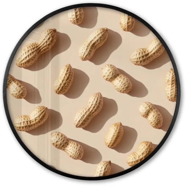 FrameYourWall Poster in lijst Rond - Fotolijst 80x80 cm - Posters - Pinda's - Patroon - Beige - Ronde posterlijst zwart - Decoratie - Wanddecoratie woonkamer - Muurdecoratie slaapkamer