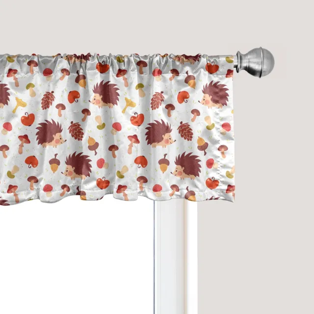 ABAKUHAUS Raamvalletje met paddenstoelmotief, gordijnvalletje voor keuken en slaapkamer met tunnelzoom, 137 cm x 45 cm, veelkleurig Bruin Wit