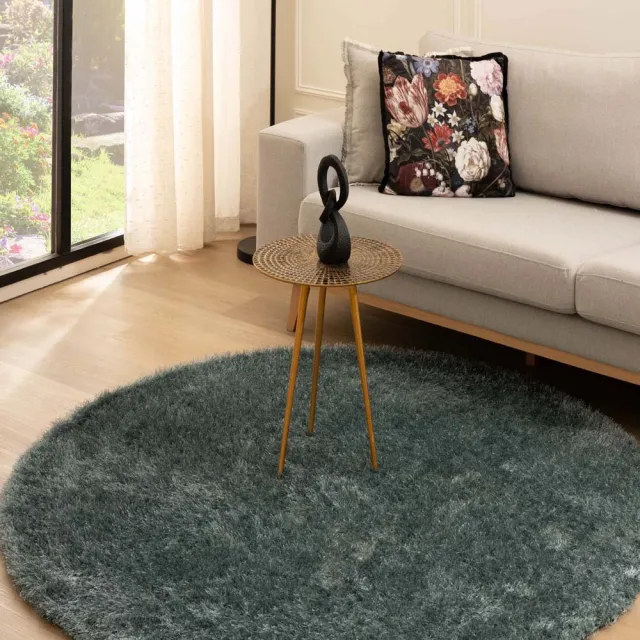 Tapeso Velvet vloerkleed rond - Posh blauw 120