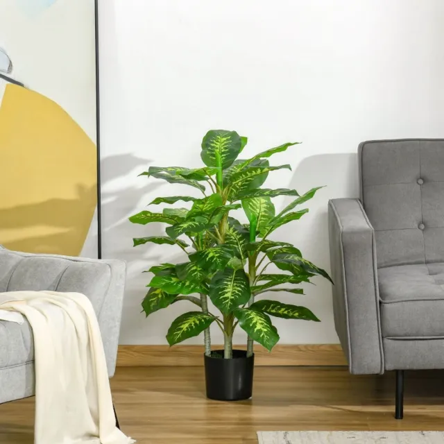 MIVRAY Kunstplant – Dieffenbachia Met Natuurlijke Uitstraling – 95 cm – Kunststof Met Zementpot – Groen – Voor Binnen En Buiten