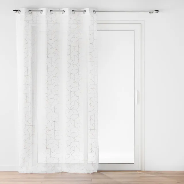 Douceur d intérieur Douceur d'intérieur - Vitrage met ringen en gouden print LOUXOR, 140 x 240 cm Wit